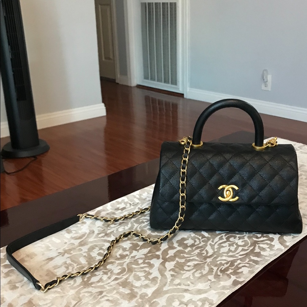Copy Chanel Co co size small black leather